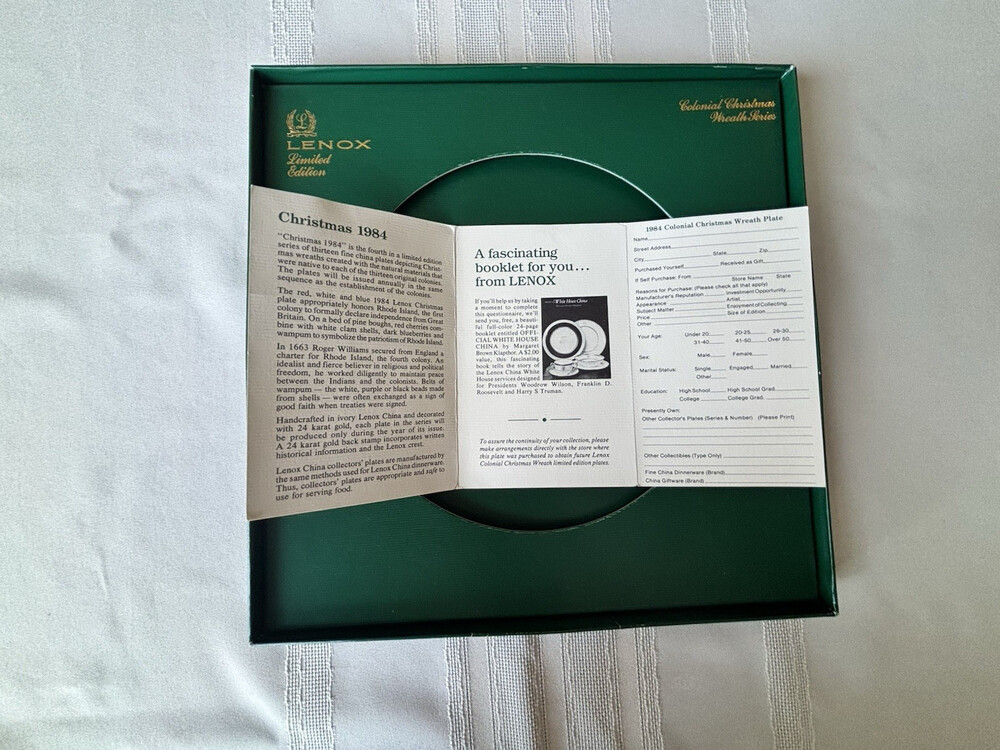 Lot of 3 Lenox Colonial Christmas Wreath Plates 1982 1983 1984 Boxes Pamphlets - Picture 13 of 16